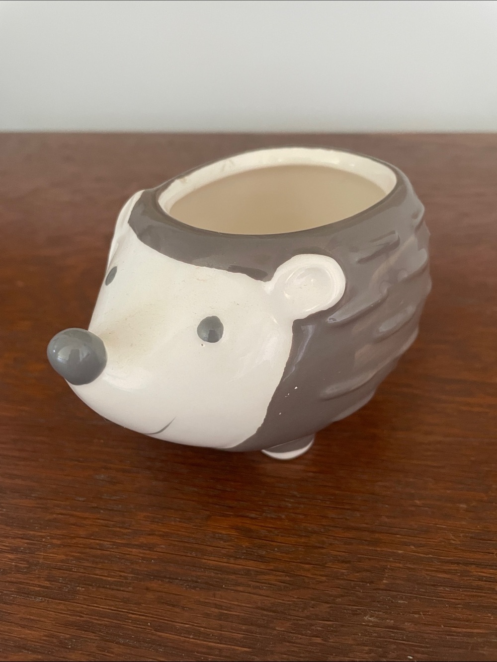 Gray and White Ceramic Hedgehog Planter- trinket holder  - Cute Home Art Decor